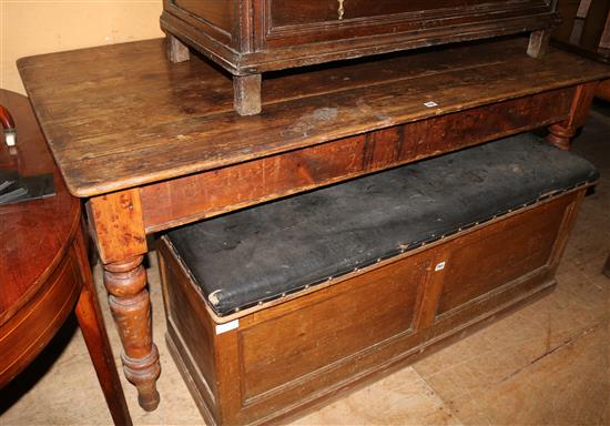 A Victorian pine planked topped kitchen dining table
